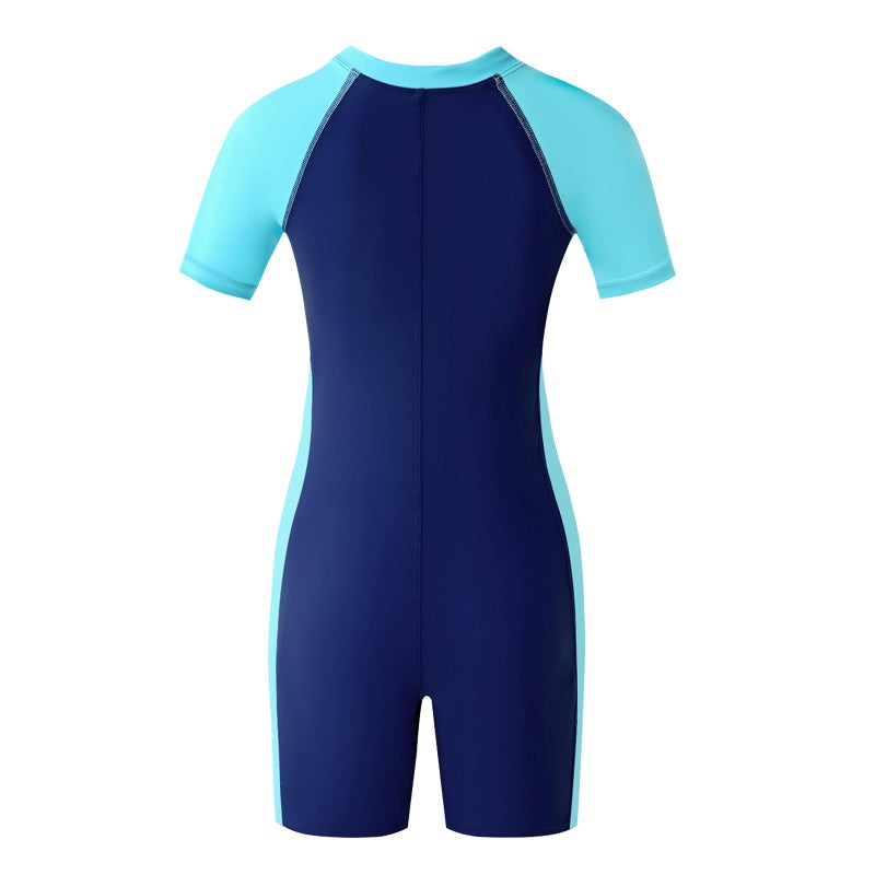 karrack Girls and Boys One Piece Rash Guard Swimsuit Kid Water Sport Short Swimsuit UPF 50+ Sun Protection Bathing Suits Blue (Size 8-10Years) - Image 5
